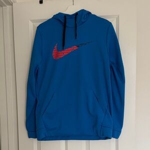 Nike Men's Blue Hoodie with Red Swoosh